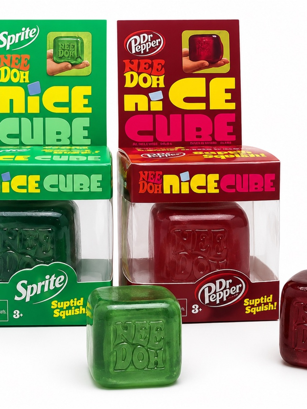 Nee doh Dr Pepper & Sprite NeeDoh Nice Cube Squishies- Green & Red for 1 each